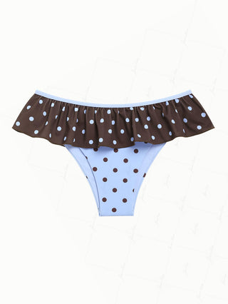 Sky Blue Polka Dot Print Peplum Swim Skirt Bikini Bottom
