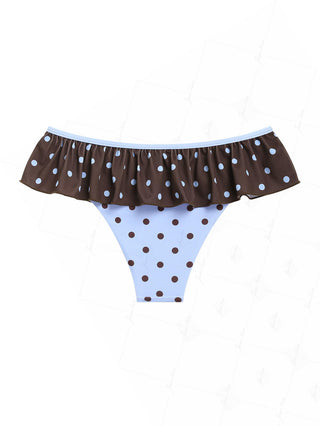 Sky Blue Polka Dot Print Peplum Swim Skirt Bikini Bottom