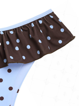 Sky Blue Polka Dot Print Peplum Swim Skirt Bikini Bottom