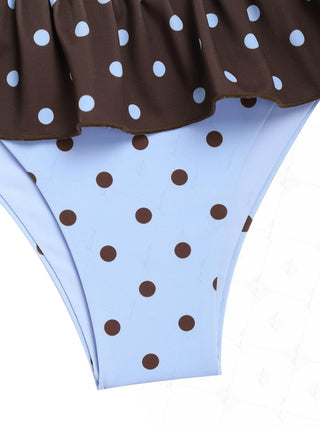 Sky Blue Polka Dot Print Peplum Swim Skirt Bikini Bottom