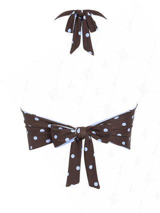 Sky Blue Polka Dot Halter Tied Back Reversible Tankini Top