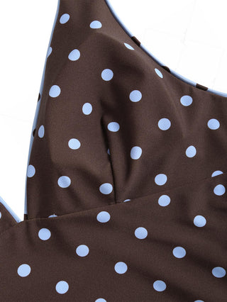 Sky Blue Polka Dot Halter Tied Back Reversible Tankini Top
