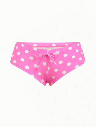 Hot Pink Polka Dot Bowknot Bikini Bottom Cheeky Swim Boyshorts