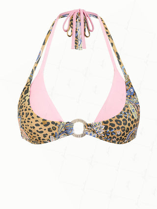 Brown Leopard Paisley Print O Ring Double Layer Bikini Top
