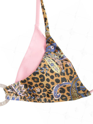 Brown Leopard Paisley Print O Ring Double Layer Bikini Top