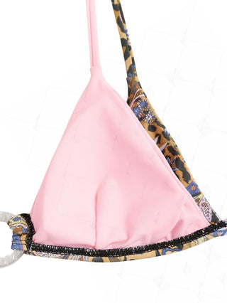 Brown Leopard Paisley Print O Ring Double Layer Bikini Top