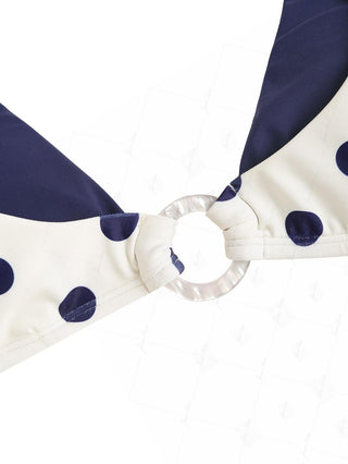 Cadetblue Contrast Color Polka Dot O Ring Double Layer Bikini Top