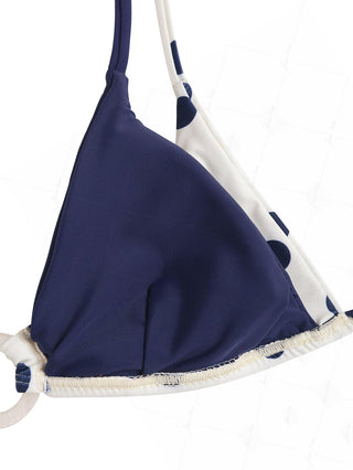 Cadetblue Contrast Color Polka Dot O Ring Double Layer Bikini Top