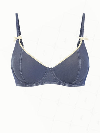 Deep Blue Denim Lace Bowknot Underwire Bikini Top