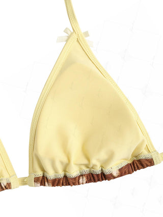 Brown Deer Print Bowknot Contrast Binding Triangle Bikini Top