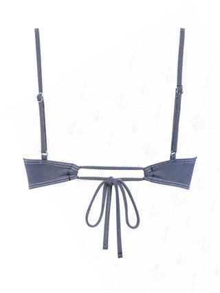 Deep Blue Denim Lace Bowknot Underwire Bikini Top