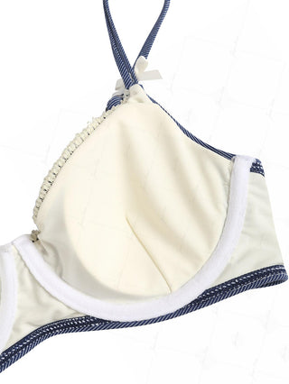 Deep Blue Denim Lace Bowknot Underwire Bikini Top
