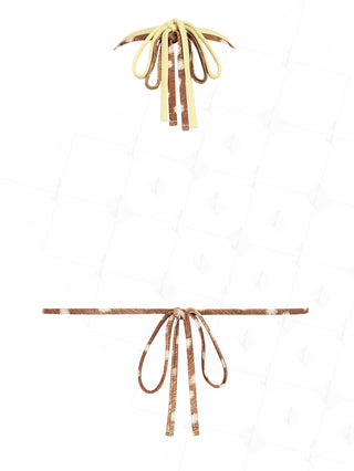Brown Deer Print Contrast Color O Ring Double Layer Bikini Top