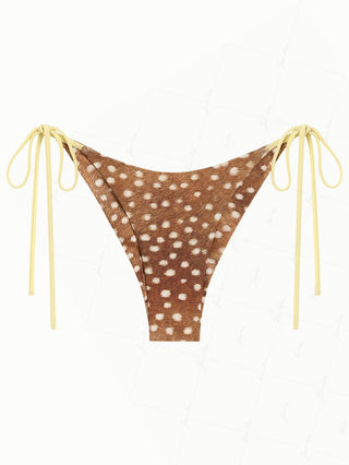 Brown Deer Print String Cheeky Brazilian Bikini Bottom