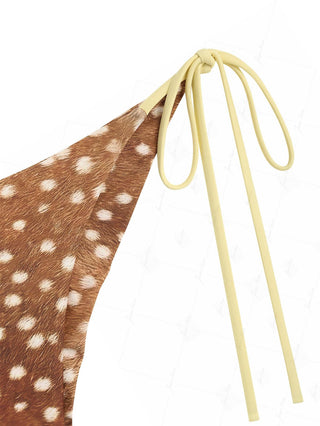 Brown Deer Print String Cheeky Brazilian Bikini Bottom