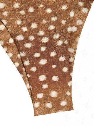 Brown Deer Print String Cheeky Brazilian Bikini Bottom