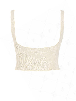Crystal Cream Lace Low Cut Two-way Crop Tank Top