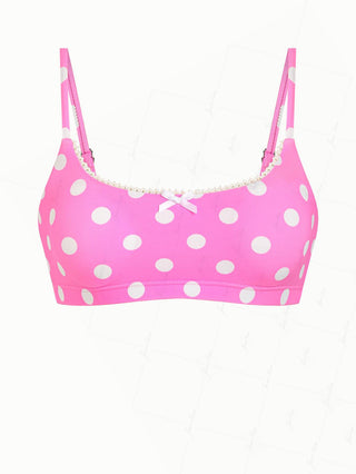 Hot Pink Polka Dot Lace Bowknot Bralette Bikini Top