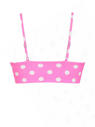 Hot Pink Polka Dot Lace Bowknot Bralette Bikini Top