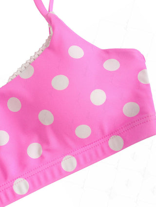 Hot Pink Polka Dot Lace Bowknot Bralette Bikini Top