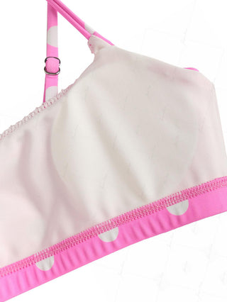 Hot Pink Polka Dot Lace Bowknot Bralette Bikini Top