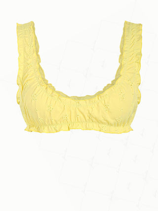 Yellow Recycled Fabric Jacquard Ruffles Edge Bralette Bikini Top