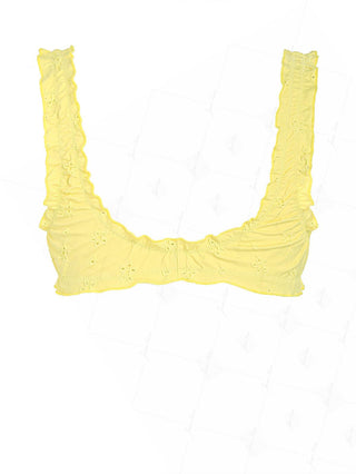 Yellow Recycled Fabric Jacquard Ruffles Edge Bralette Bikini Top