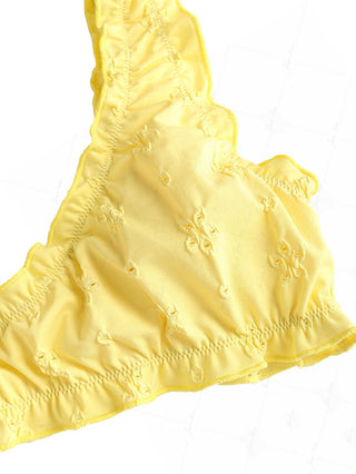 Yellow Recycled Fabric Jacquard Ruffles Edge Bralette Bikini Top