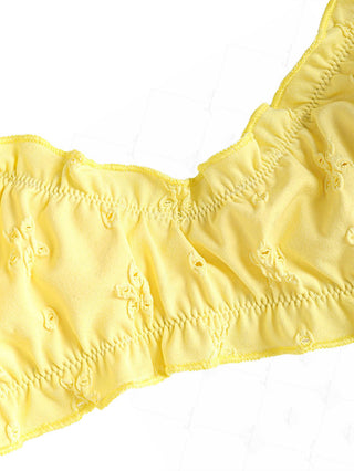 Yellow Recycled Fabric Jacquard Ruffles Edge Bralette Bikini Top