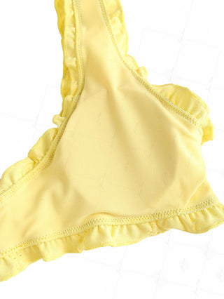 Yellow Recycled Fabric Jacquard Ruffles Edge Bralette Bikini Top