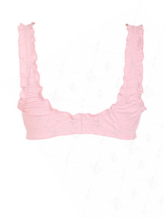 Pink Recycled Fabric Jacquard Ruffles Edge Bralette Bikini Top
