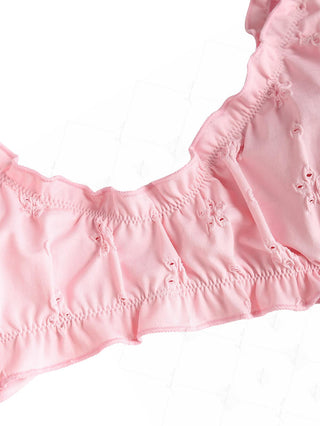 Pink Recycled Fabric Jacquard Ruffles Edge Bralette Bikini Top