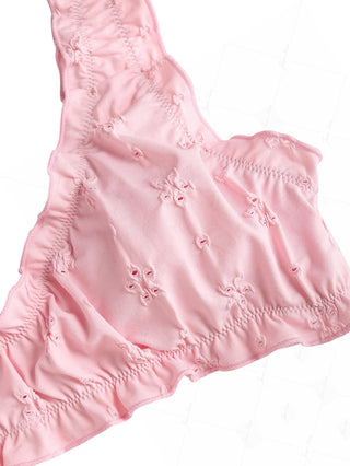 Pink Recycled Fabric Jacquard Ruffles Edge Bralette Bikini Top