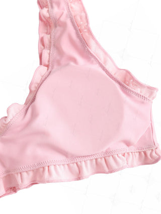 Pink Recycled Fabric Jacquard Ruffles Edge Bralette Bikini Top