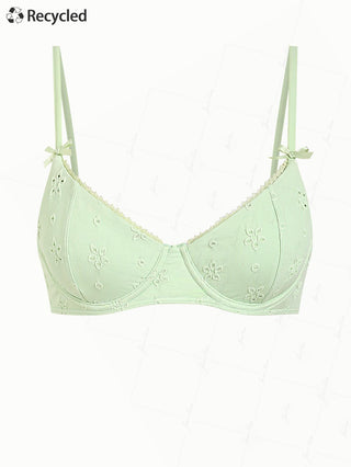 Light Green Recycled Fabric Eyelet Jacquard Lace Bowknot Underwire Bikini Top