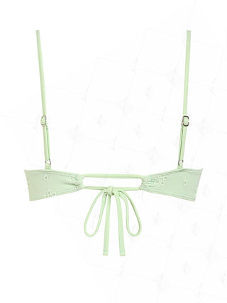 Light Green Recycled Fabric Eyelet Jacquard Lace Bowknot Underwire Bikini Top