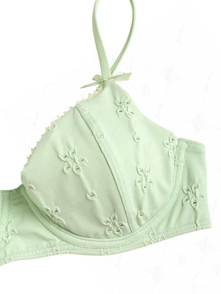 Light Green Recycled Fabric Eyelet Jacquard Lace Bowknot Underwire Bikini Top