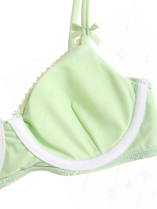 Light Green Recycled Fabric Eyelet Jacquard Lace Bowknot Underwire Bikini Top