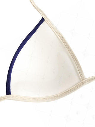 Deep Blue Contrast Binding Halter Triangle Push Up Bikini Top