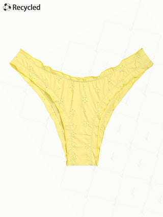 Yellow Recycled Fabric Jacquard Ruffles Edge Cheeky Bikini Bottom