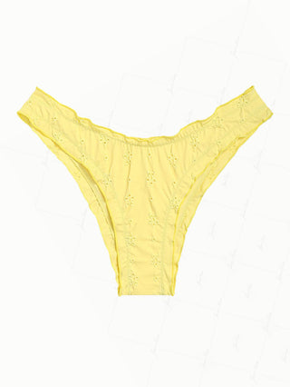 Yellow Recycled Fabric Jacquard Ruffles Edge Cheeky Bikini Bottom