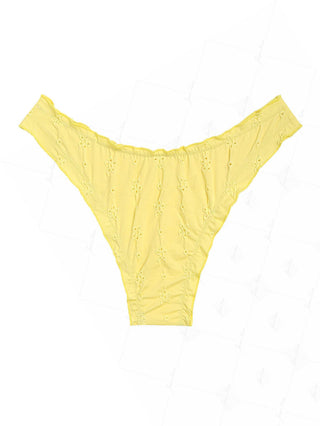 Yellow Recycled Fabric Jacquard Ruffles Edge Cheeky Bikini Bottom