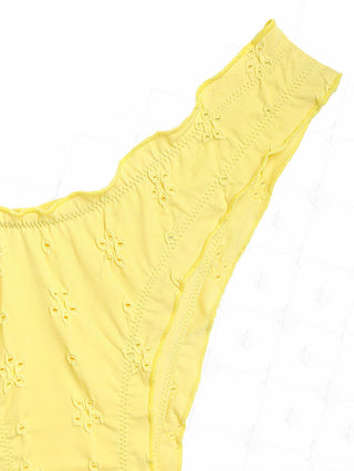 Yellow Recycled Fabric Jacquard Ruffles Edge Cheeky Bikini Bottom