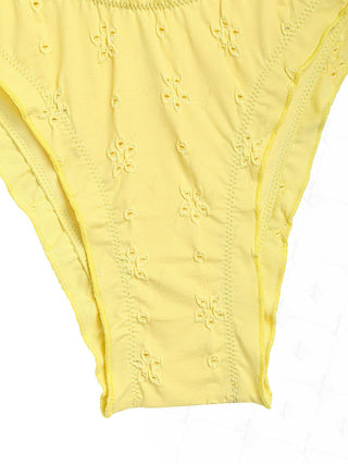 Yellow Recycled Fabric Jacquard Ruffles Edge Cheeky Bikini Bottom
