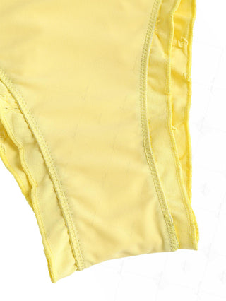 Yellow Recycled Fabric Jacquard Ruffles Edge Cheeky Bikini Bottom