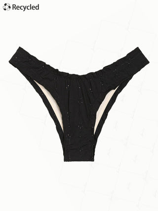Black Recycled Fabric Jacquard Ruffles Edge Cheeky Bikini Bottom