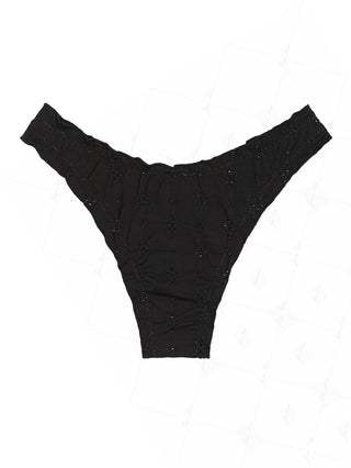 Black Recycled Fabric Jacquard Ruffles Edge Cheeky Bikini Bottom