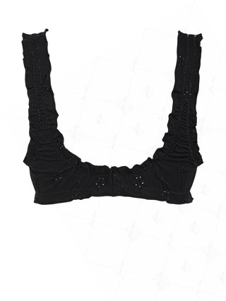 Black Recycled Fabric Jacquard Ruffles Edge Bralette Bikini Top