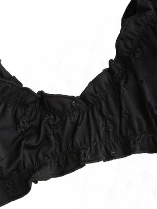 Black Recycled Fabric Jacquard Ruffles Edge Bralette Bikini Top