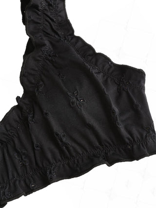 Black Recycled Fabric Jacquard Ruffles Edge Bralette Bikini Top